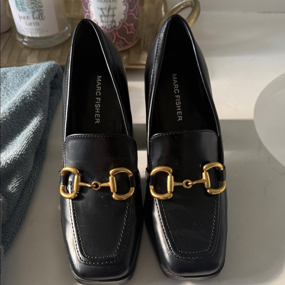 Marc Fisher Black pumps with Gold Buckles